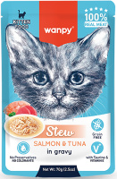 Wanpy Cat Дополнительный консервированный корм пауч для котят нежное рагу из лосося и тунца 70 г