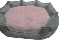 Лежак для животных [60*50] Рогожка серая с розовым мехом