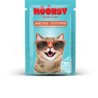 MOONSY Пауч для кошек "МЯСНОЕ ПОПУРРИ" мясное ассорти со спирулиной, 80 г.