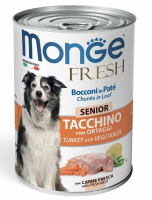 Monge Dog Fresh Chunks in Loaf, консервы для пожилых собак, мясной рулет индейка с овощами. 400гр.