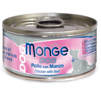 Monge Dog Natural Влажный корм для собак куриные кусочки с говядиной, консервы 95 г