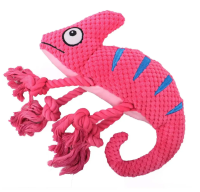Игрушка Mr.Kranch для собак "Хамелеон" плюшевая с канатиками и пищалкой 26 см розовая