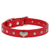 Ошейник "Колибри" со стразами с украшением "Сердце" со стразами 15мм*35см (красный)