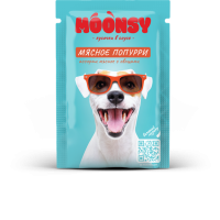 MOONSY Пауч для собак в соусе "МЯСНОЕ ПОПУРРИ" мясное ассорти с овощами, 80 г.