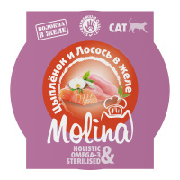 MOLINA. Ламистер для взрослых кошек. Цыпленок и лосось в желе, 75 г