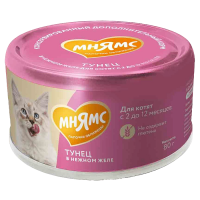 Влажный дополнительный корм Мнямс На каждый день для котят с 2 до 12 месяцев "тунец в нежном желе" 80 г