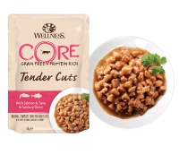 CORE консервы д/к Tender Cuts, нежные кусочки лосося и тунца в пикантном соусе,85 г. [уценка]