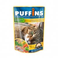 PUFFINS Пауч для кошек Сочные кусочки Курицы в желе, 100 г.