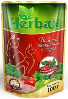 Herbax Корм для кошек нежная телятина с листьями брусники в соусе, 100 г.