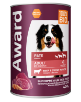 Влажный корм AWARD для взрослых собак паштет из говядины с бататом 400г