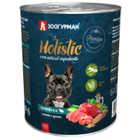 Мясной рацион Holistic, консервы для собак, Перепелка с рисом и цукини, 350 г.