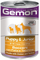 Gemon Dog консервы для щенков кусочки курицы с индейкой 415г