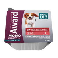 Влажный корм AWARD Monoprotein для взрослых собак паштет из говядины с зеленым горошком 100г