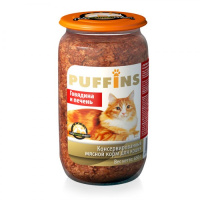 PUFFINS консервы для кошек [говядина, печень], 650 г.