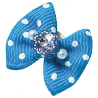 Бантик [пара] голубой в белый горошек [цветок+жемчуг] 2-22-019