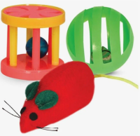 Набор игрушек для кошек [мяч, мышь, барабан], [d35 мм.; 85 мм.; 40 мм.] Триол.