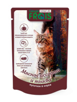 FRAIS АКЦИЯ - 50% Signature паучи для взрослых кошек и котов мясное ассорти с тыквой [кусочки в соусе], 80 г.