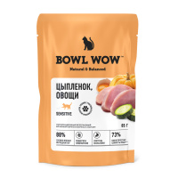 BOWL WOW Кусочки в соусе для кошек с чувствительным пищеварением, с цыпленком и овощами 85 гр, пауч