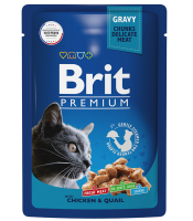 Brit Premium Пауч для взрослых кошек цыпленок и перепелка в соусе 85 г [уценка]