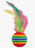 Игрушка для кошек Мячик полосатый с пером 3,5 см