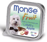 Monge Dog Fruit консервы для собак ягненок с яблоком в паштете, 100 г.