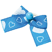 Бантик [пара] голубой с бел. сердечками + бусинка 2-22-020