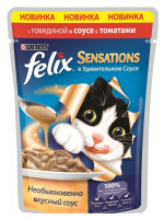 FELIX Sensations консервы для кошек говядина в соусе с томатами, 75 г.