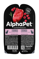 AlphaPet Superpremium для взрослых кошек мясные кусочки в соусе Говядина и малина 80г ламистер