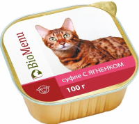 Био Меню 79567 консервы для кошек суфле с Ягненком 100г