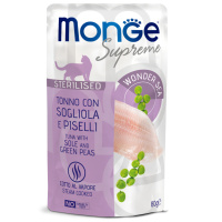 Monge Cat Supreme Pouch паучи для стерилизованных кошек тунец с желтоперой камбалой и зелёным горохом