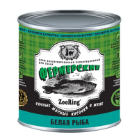 ЗооРинг консервы для собак Фермерские Сочные кусочки мяса в желе Белая рыба, 850 г,