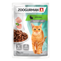 Зоогурман пауч для взрослых кошек с кроликом. Для кожи и шерсти. Кусочки в соусе, 85 г.
