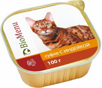 Био Меню 79550 консервы для кошек суфле с Индейкой 100г