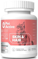 Пет Актив витаминно-минеральный комплекс Skin & Hair д/кошек Здоровая кожа и красивая шерсть 100таб