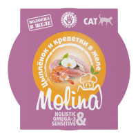 MOLINA. Ламистер для взрослых кошек. Цыпленок и креветки в желе, 75 г