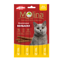 Molina Жевательные колбаски для кошек Курица и печень, 4 шт. по 5 г.