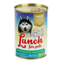 Lunch For Pets Консервы для собак, мясное ассорти с языком в желе, 850 г.