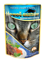 Ночной охотник Влажный корм для кошек, лосось судак тунец в желе, 100 г.