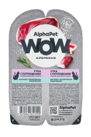 AlphaPet WOW для кошек с чувствительным пищеварением ломтики в соусе Утка с потрошками 80г ламистер