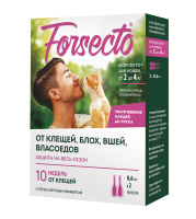 Капли Форсекто д/кошек против клещей, блох, вшей и власоедов 2пипетки*0,6мл (от 2 до 4кг)