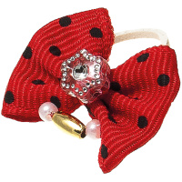 Бантик (пара) красный в черн. горошек (камень звезда + бусинки) 2-22-09