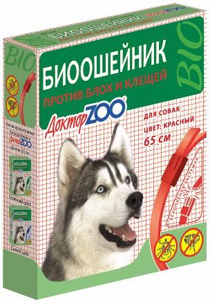 Доктор ZOO Ошейник для собак, против блох и клещей, 65 см, (Красный)