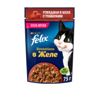 FELIX Sensations консервы для кошек [говядина, томаты в желе] 75 г.