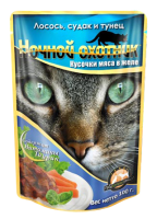 Ночной охотник Влажный корм для кошек, лосось судак тунец в желе, 100 г. [уценка]