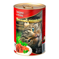 Ночной охотник Консервы для кошек говядина печень желе, 415 г.