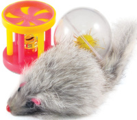 Triol Набор игрушек для кошек "Активная игра 8" (мяч d45мм, мышь 55мм, барабан 40мм)