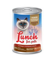 Lunch For Pets Консервы для кошек Курица с печенью в желе 400 г.