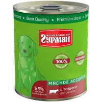 Четвероногий Гурман консервы для щенков 340гр с говядиной