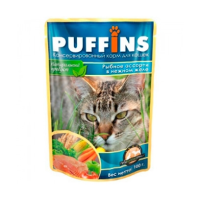 PUFFINS Пауч для кошек Рыбное ассорти в нежном желе, 100 г.