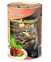 Ночной охотник Консервы для кошек, мясные кусочки в креветочном желе, 400 г. [уценка]